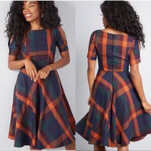 Banned Retro Professional Delights Plaid Dress Pockets ModCloth UK S/10 US 6
